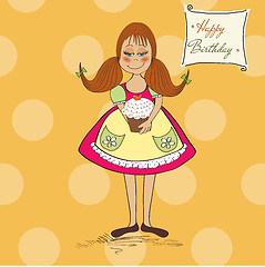 Image showing funny girl with birthday cake