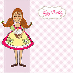 Image showing funny girl with birthday cake