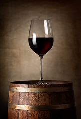 Image showing Red wine and barrel