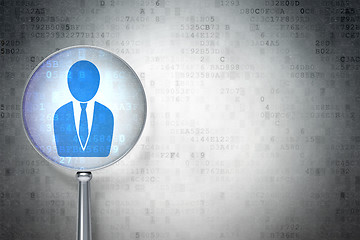 Image showing Marketing concept:  Business Man with optical glass on digital background