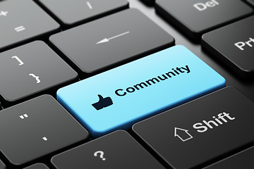 Image showing Social network concept: Thumb Up and Community on computer keyboard background