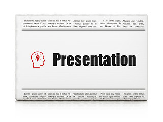 Image showing Marketing concept: newspaper with Presentation and Head With Lightbulb