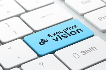 Image showing Business concept: Gears and Executive Vision on computer keyboard background