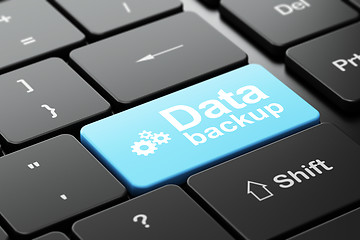 Image showing Data concept: Gears and Data Backup on computer keyboard background