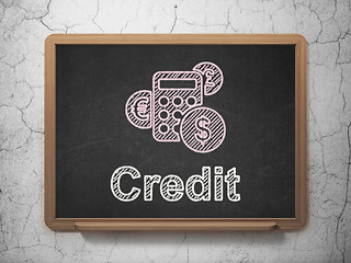 Image showing Business concept: Calculator and Credit on chalkboard background