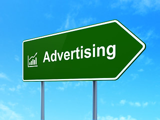 Image showing Advertising concept: Advertising and Growth Graph on road sign background