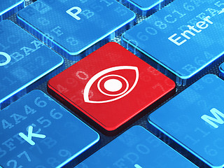 Image showing Safety concept: Eye on computer keyboard background