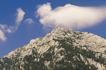 Image showing view of caraiman heroes cross monument in bucegi mountains