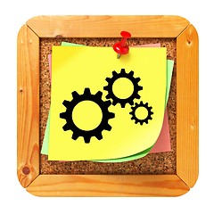 Image showing Cogwheel Gear Icon - Sticker on Message Board.