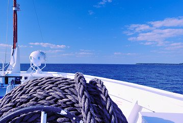 Image showing River Surface (Volga, Russia) seen from the Prow of a Cruise Liner