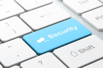 Image showing Privacy concept: Cctv Camera and Security on computer keyboard background