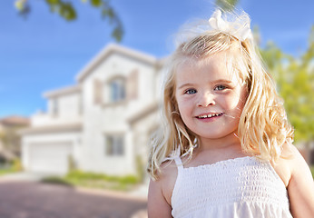 Image showing Cute Smiling Girl Playing in Front Yard