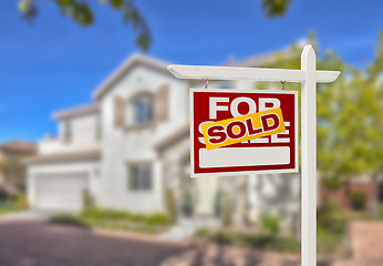 Image showing Sold Home For Sale Sign in Front of New House