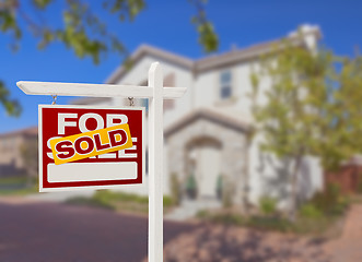 Image showing Sold Home For Sale Sign in Front of New House