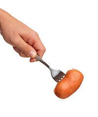 Image showing Sausage on fork