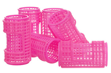 Image showing Pink hair curlers