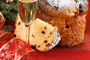 Image showing Italian Christmas with spumante and panettone