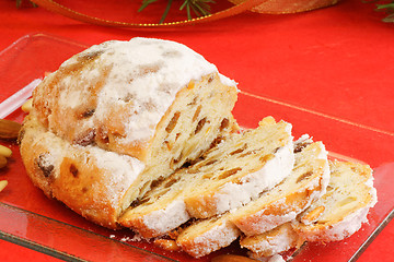 Image showing Christmas stollen the german fruit cake