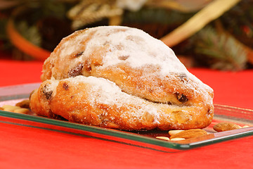 Image showing Christmas stollen the german fruit cake