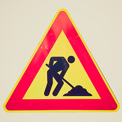 Image showing Retro look Road work sign