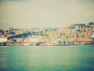 Image showing Retro look View of Genoa Italy from the sea