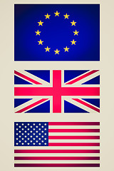 Image showing Retro look EU UK USA flag vignetted illustration