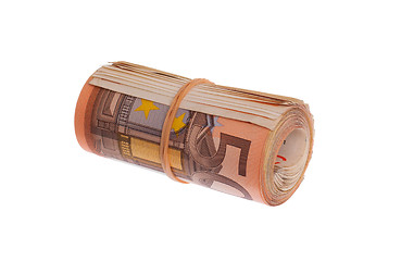 Image showing Roll of 50 euro bills