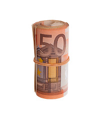 Image showing Roll of 50 euro bills