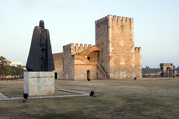 Image showing the fortaleza fortress and famous statue santo domingo dominican republic