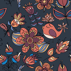 Image showing Seamless texture with flowers and birds