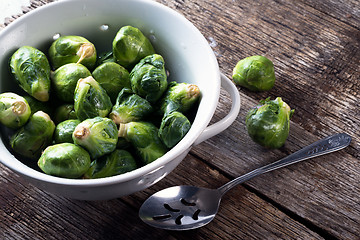 Image showing Freshly picked and washed Brussel sprouts