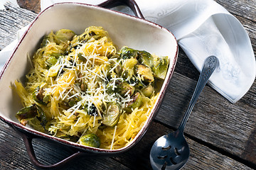 Image showing Spaghetti Squash and roasted brussel sprouts