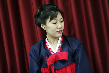 Image showing South Korean woman dressed in traditional costume (hanbok) - EDI