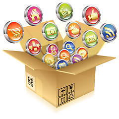 Image showing Cardboard Box with Set of Icons