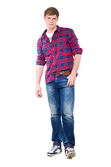 Image showing Young man posing in checked shirt