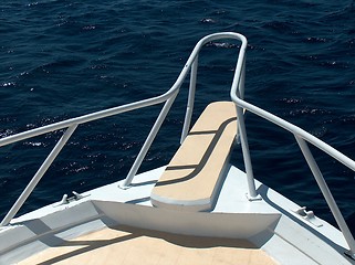 Image showing Boat white bow railing
