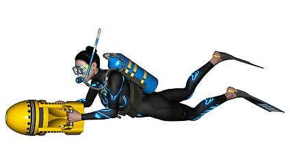 Image showing Female Diver with Scooter