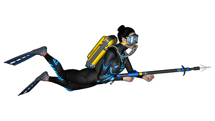 Image showing Female Diver with Spear Gun