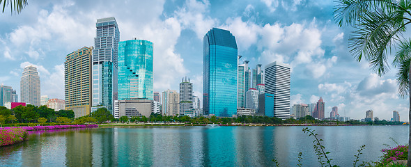 Image showing Skyscrapers in Bangkok. View from Lumpini park