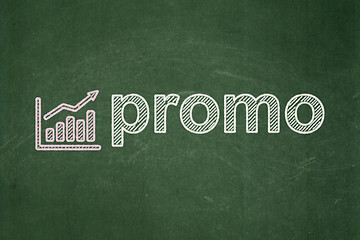 Image showing Marketing concept: Growth Graph and Promo on chalkboard background