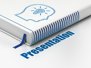 Image showing Advertising concept: book Head With Lightbulb, Presentation on white background