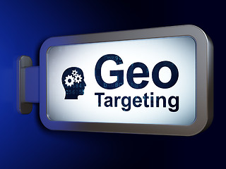 Image showing Business concept: Geo Targeting and Head With Gears on billboard background