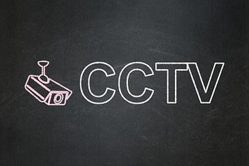 Image showing Protection concept: Cctv Camera and CCTV on chalkboard background