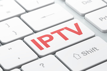 Image showing SEO web design concept: IPTV on computer keyboard background