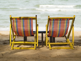 Image showing Two chairs on the beach