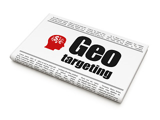 Image showing Finance concept: newspaper with Geo Targeting and Head With Finance Symbol