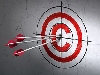 Image showing Law concept: arrows in Copyright target on wall background
