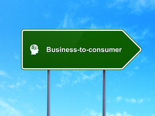 Image showing Business concept: Business-to-consumer and Head With Finance Symbol on road sign background
