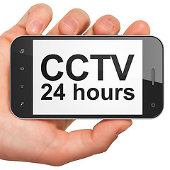 Image showing Privacy concept: CCTV 24 hours on smartphone