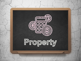 Image showing Finance concept: Calculator and Property on chalkboard background